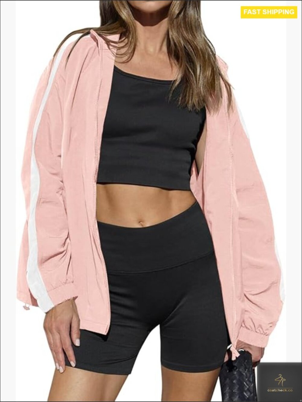 Oversized Color Block Zip Up Jacket Lightweight Hooded Windbreaker with Pockets